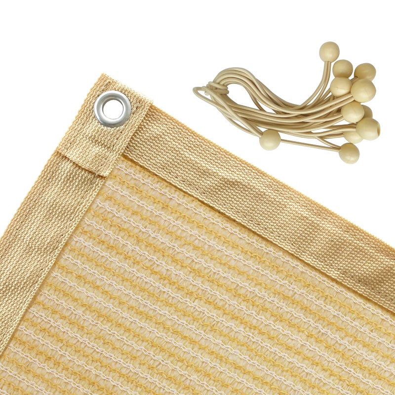 Shatex 90% Shade Fabric 10x 16ft Sun Shade Cloth with Grommets for Pergola Cover Canopy Wheat, 12 Bungee Balls - Image 1